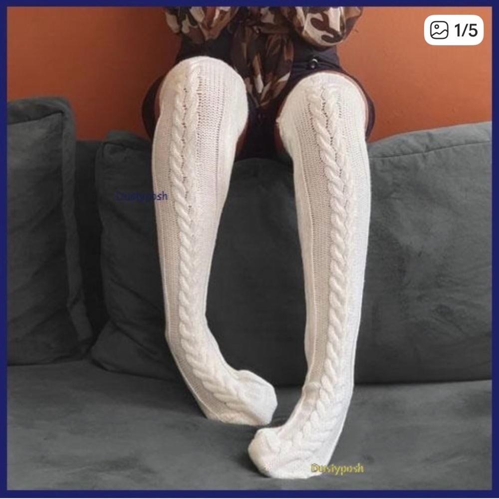 Long Thick Cable Thigh High Socks Over Knee Socks Christmas Gift Hospital Cozy